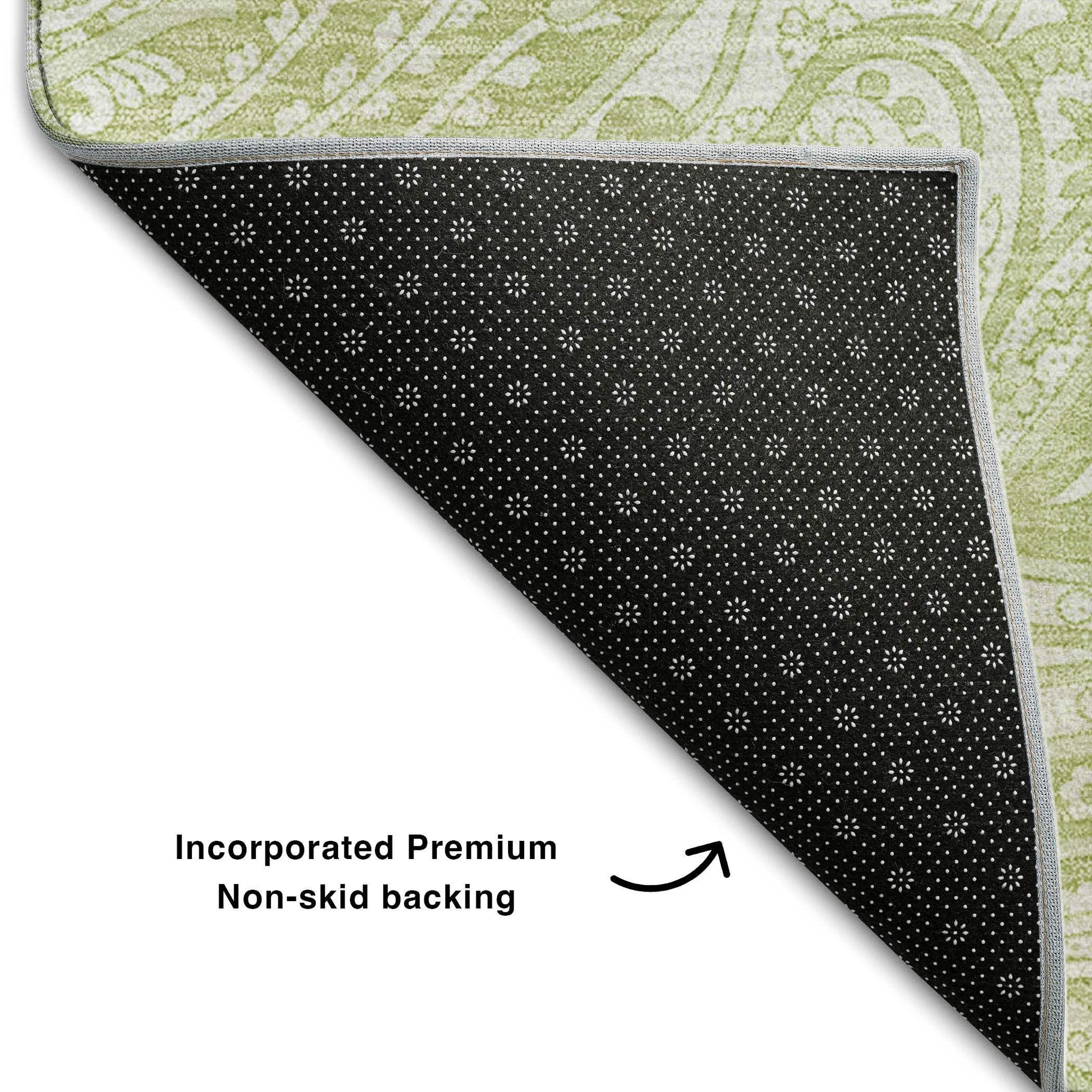 10' X 14' Artichoke Green And Ivory Paisley Washable Area Rug With UV Protection - HomeRoots - Flyclothing LLC