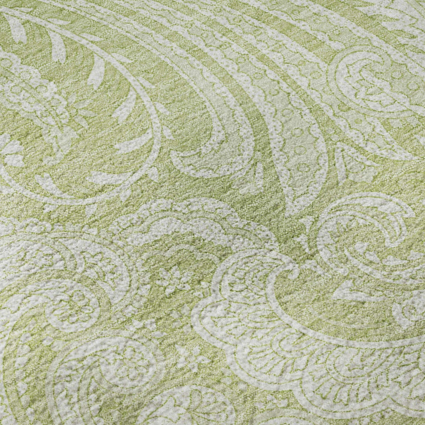 10' X 14' Artichoke Green And Ivory Paisley Washable Area Rug With UV Protection - HomeRoots - Flyclothing LLC