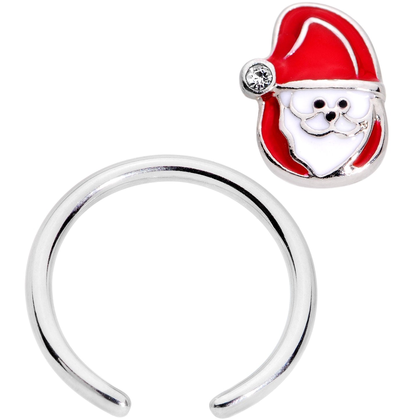 16G 3/8 Clear Gem Happy Santa BCR Captive Ring - BodyCandy - Flyclothing LLC
