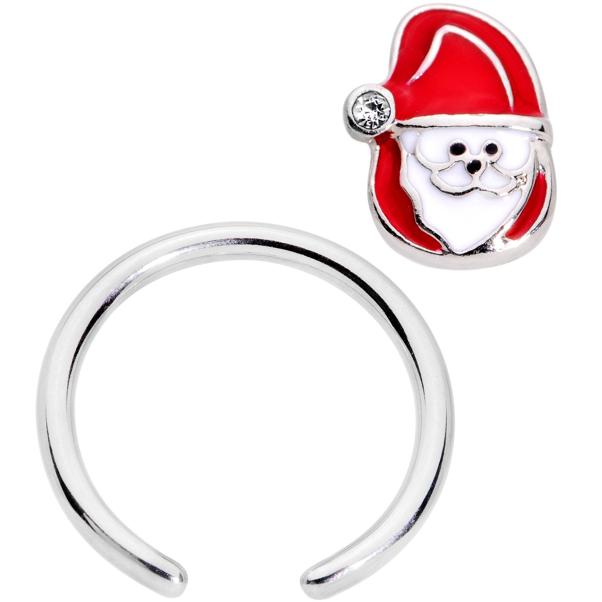 16G 3/8 Clear Gem Happy Santa BCR Captive Ring - BodyCandy - Flyclothing LLC