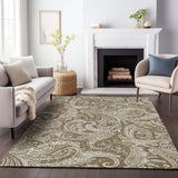 3' X 5' Chocolate And Ivory Paisley Washable Area Rug With UV Protection - HomeRoots - Flyclothing LLC