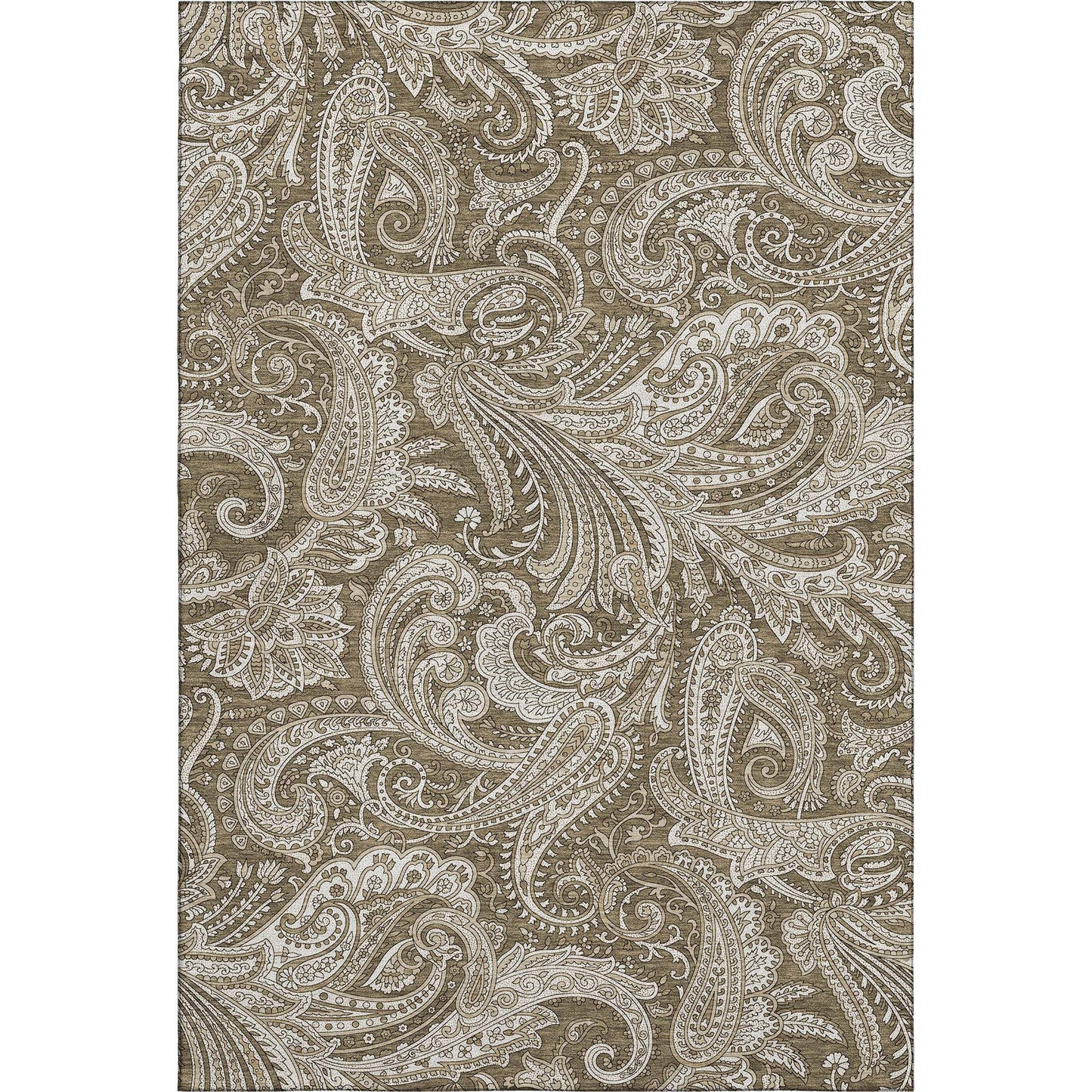 3' X 5' Chocolate And Ivory Paisley Washable Area Rug With UV Protection - HomeRoots - Flyclothing LLC