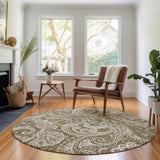8' Chocolate And Ivory Paisley Washable Round Rug With UV Protection - HomeRoots - Flyclothing LLC