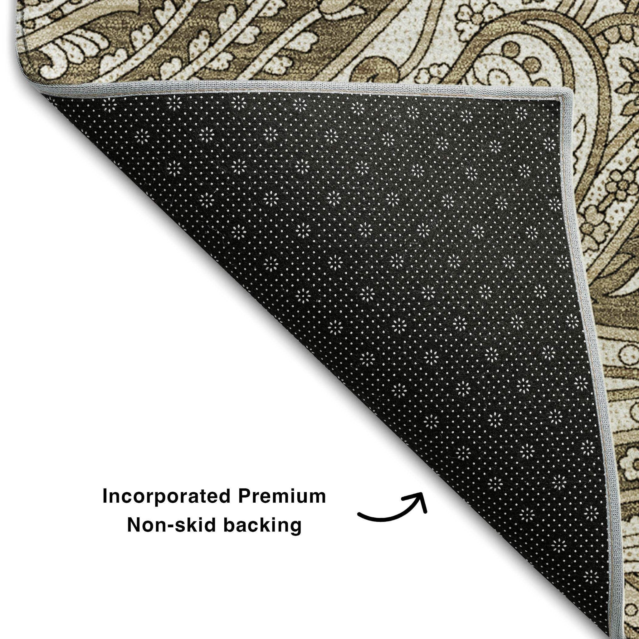 8' Chocolate And Ivory Paisley Washable Round Rug With UV Protection - HomeRoots - Flyclothing LLC