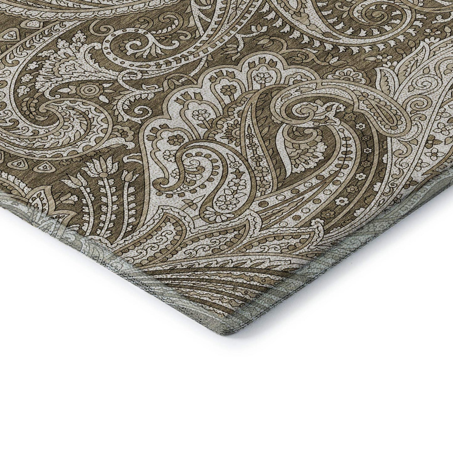8' Chocolate And Ivory Paisley Washable Round Rug With UV Protection - HomeRoots - Flyclothing LLC