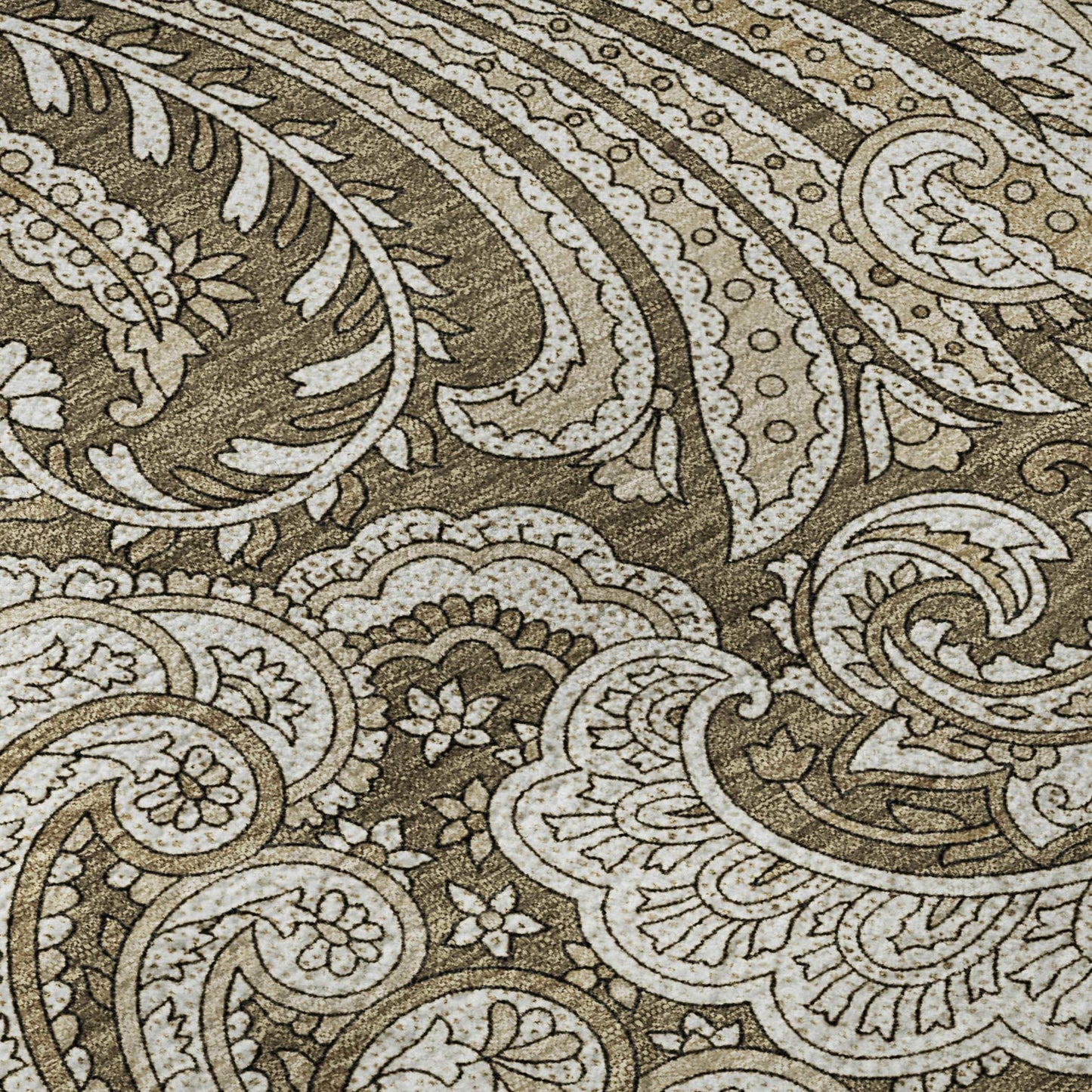 8' Chocolate And Ivory Paisley Washable Round Rug With UV Protection - HomeRoots - Flyclothing LLC