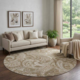 8' Chocolate And Ivory Paisley Washable Round Rug With UV Protection - HomeRoots - Flyclothing LLC