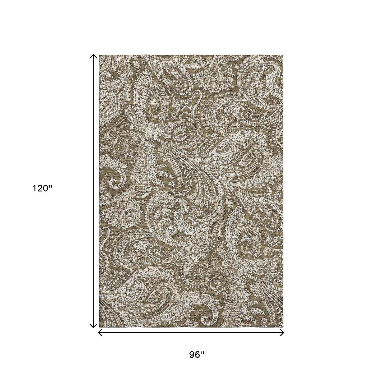 8' X 10' Chocolate And Ivory Paisley Washable Area Rug With UV Protection - HomeRoots - Flyclothing LLC
