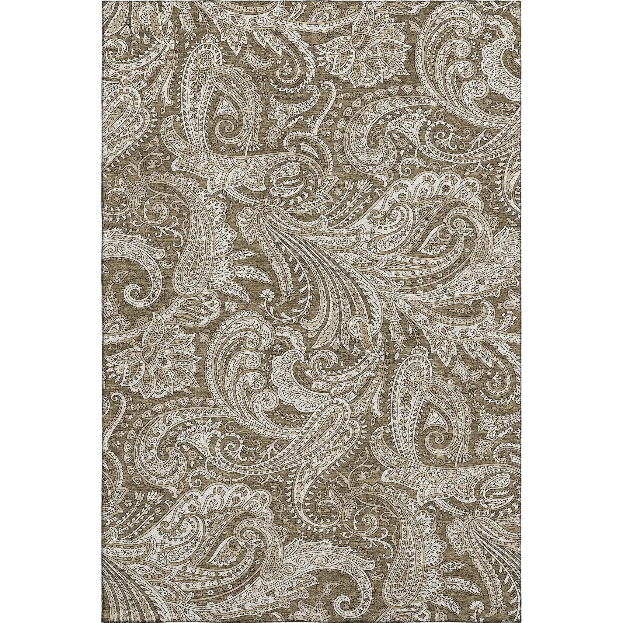8' X 10' Chocolate And Ivory Paisley Washable Area Rug With UV Protection - HomeRoots - Flyclothing LLC