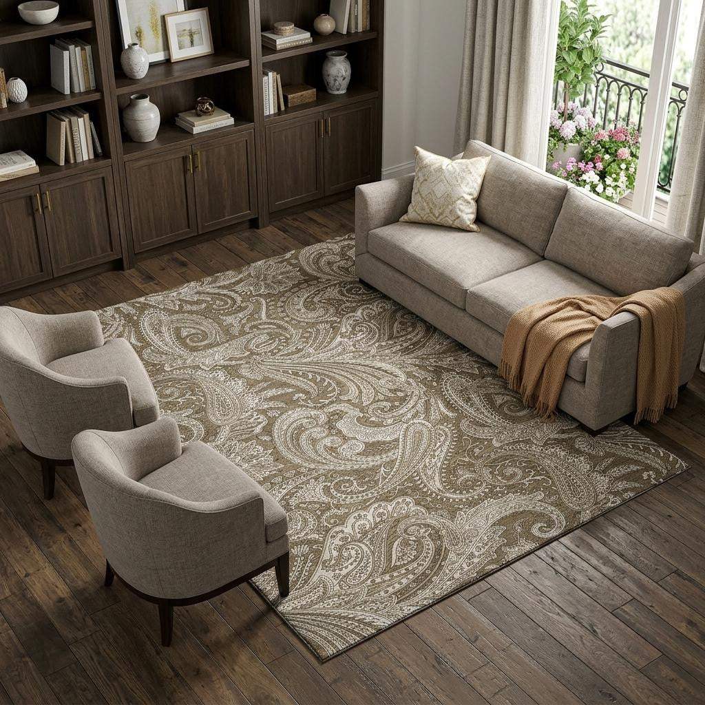 8' X 10' Chocolate And Ivory Paisley Washable Area Rug With UV Protection - HomeRoots - Flyclothing LLC