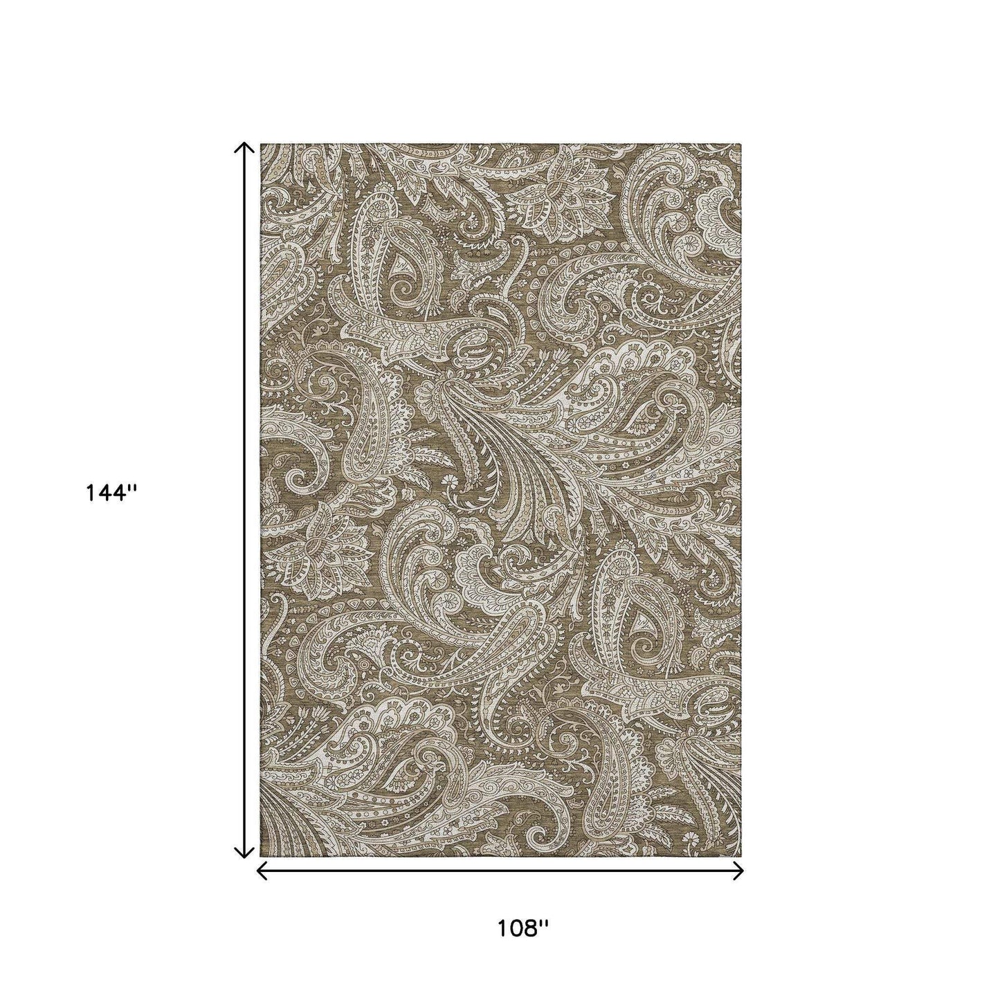 9' X 12' Chocolate And Ivory Paisley Washable Area Rug With UV Protection - HomeRoots - Flyclothing LLC