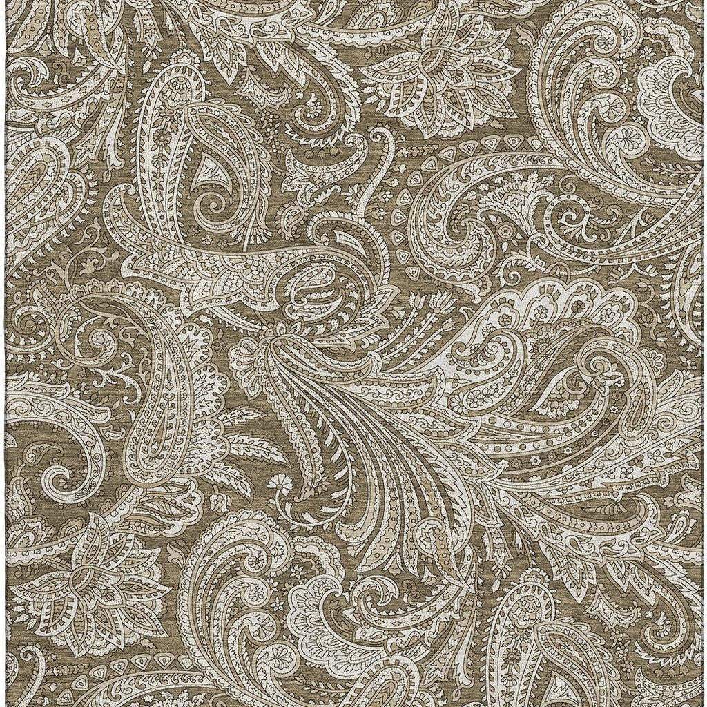 9' X 12' Chocolate And Ivory Paisley Washable Area Rug With UV Protection - HomeRoots - Flyclothing LLC