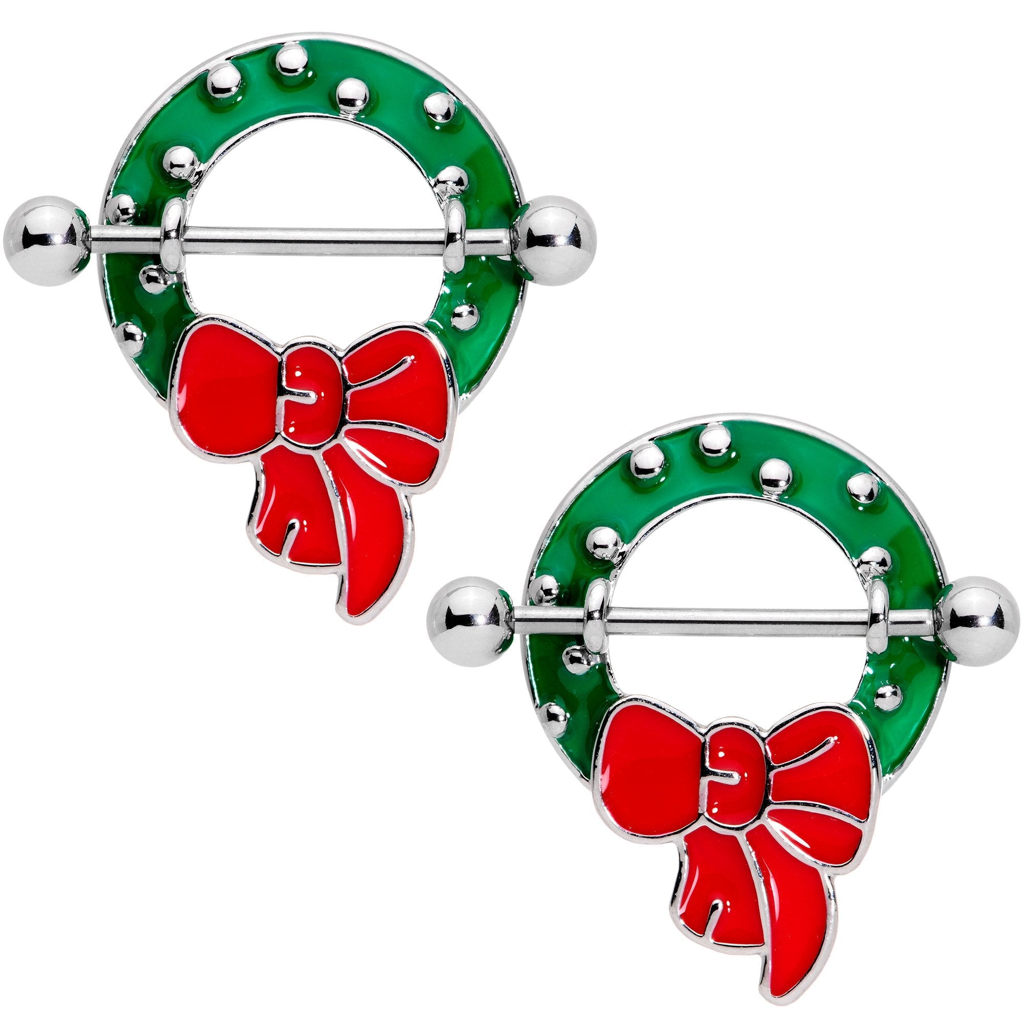 14G 9/16 Holiday Red Bow Wreath Nipple Shield Set - BodyCandy - Flyclothing LLC
