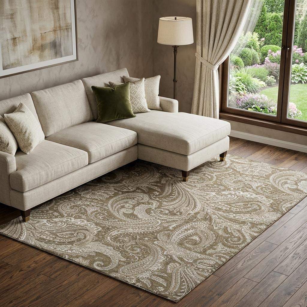 10' X 14' Chocolate And Ivory Paisley Washable Area Rug With UV Protection - HomeRoots - Flyclothing LLC
