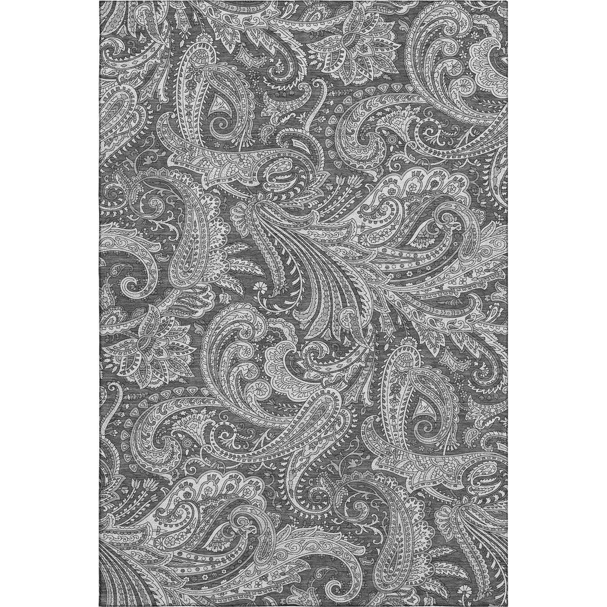 3' X 5' Gray And Ivory Paisley Washable Area Rug With UV Protection - HomeRoots - Flyclothing LLC