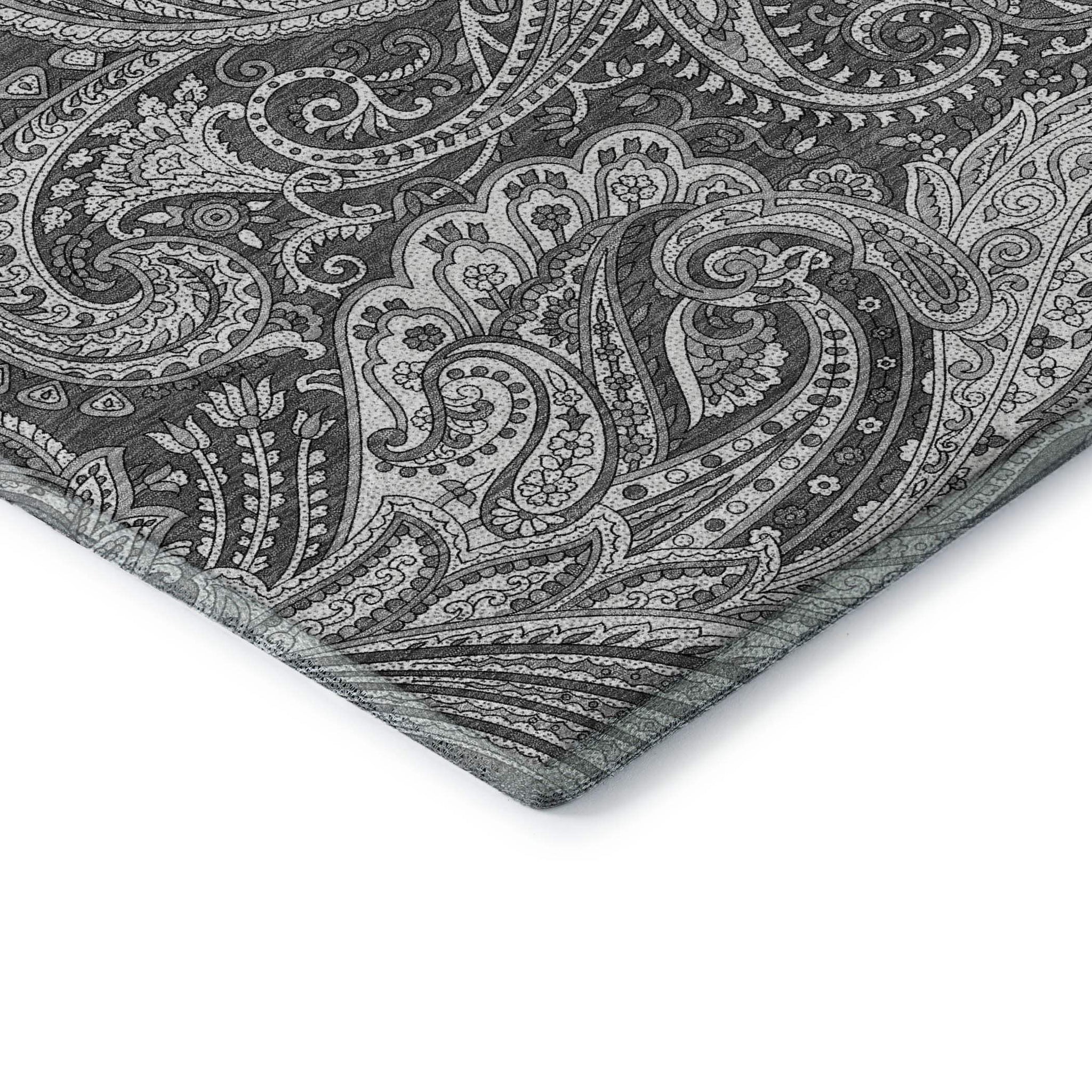 3' X 5' Gray And Ivory Paisley Washable Area Rug With UV Protection - HomeRoots - Flyclothing LLC