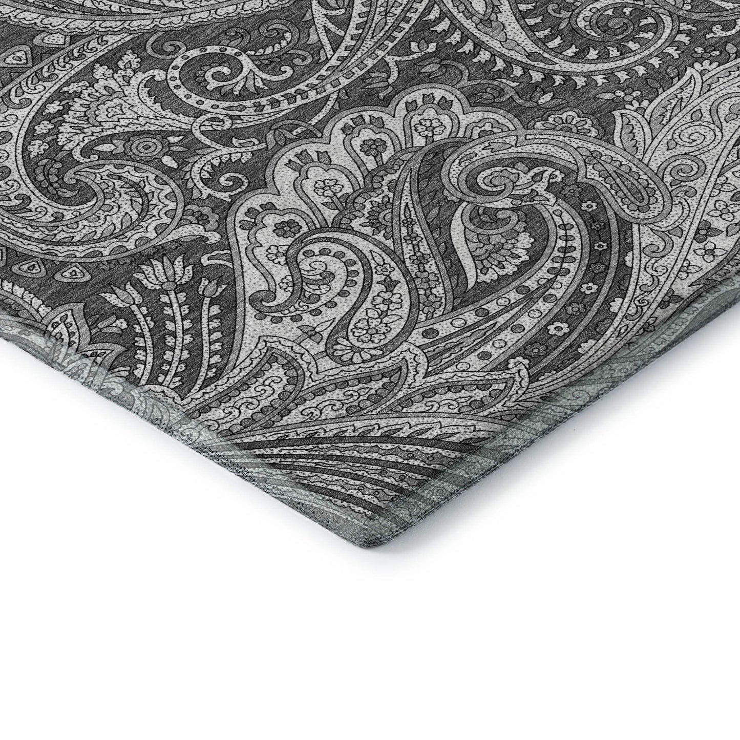 8' Gray And Ivory Paisley Washable Round Rug With UV Protection - HomeRoots - Flyclothing LLC