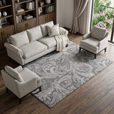8' X 10' Gray And Ivory Paisley Washable Area Rug With UV Protection - HomeRoots - Flyclothing LLC