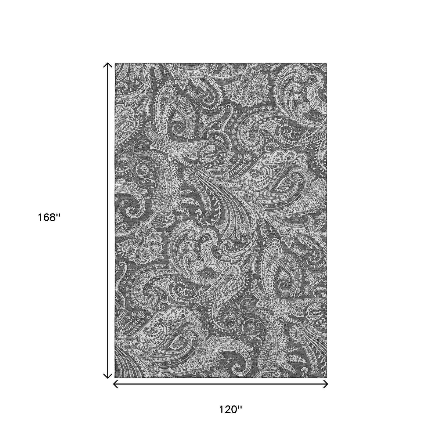 10' X 14' Gray And Ivory Paisley Washable Area Rug With UV Protection - HomeRoots - Flyclothing LLC