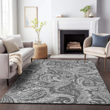 10' X 14' Gray And Ivory Paisley Washable Area Rug With UV Protection - HomeRoots - Flyclothing LLC