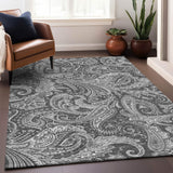 10' X 14' Gray And Ivory Paisley Washable Area Rug With UV Protection - HomeRoots - Flyclothing LLC