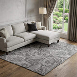10' X 14' Gray And Ivory Paisley Washable Area Rug With UV Protection - HomeRoots - Flyclothing LLC