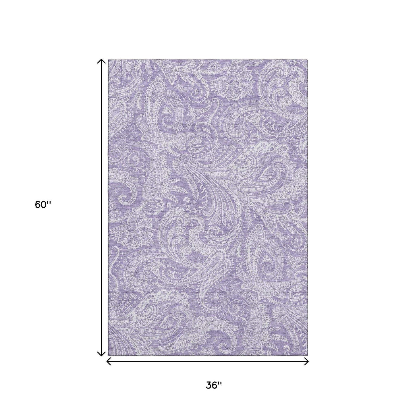 3' X 5' Lavender And Ivory Paisley Washable Area Rug With UV Protection - HomeRoots - Flyclothing LLC