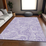 5' X 8' Lavender And Ivory Paisley Washable Area Rug With UV Protection - HomeRoots - Flyclothing LLC