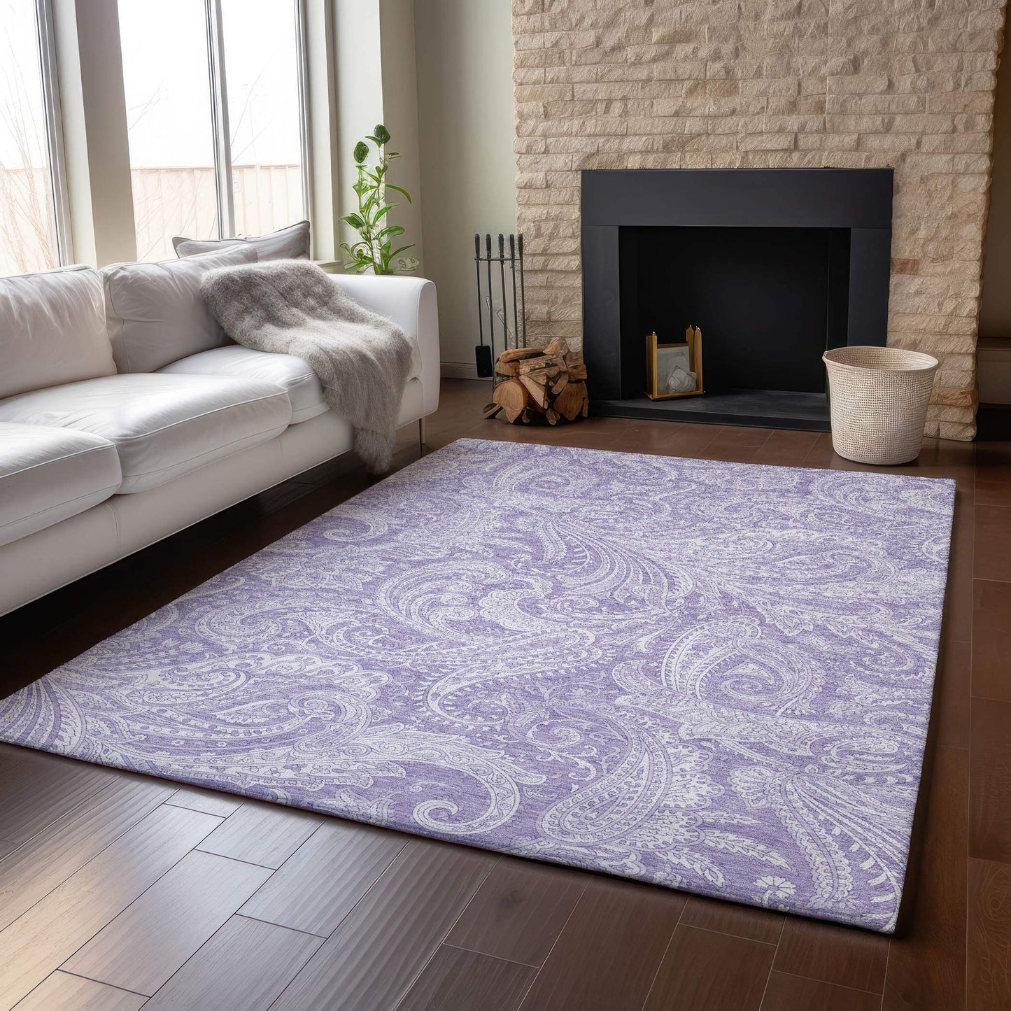 5' X 8' Lavender And Ivory Paisley Washable Area Rug With UV Protection - HomeRoots - Flyclothing LLC