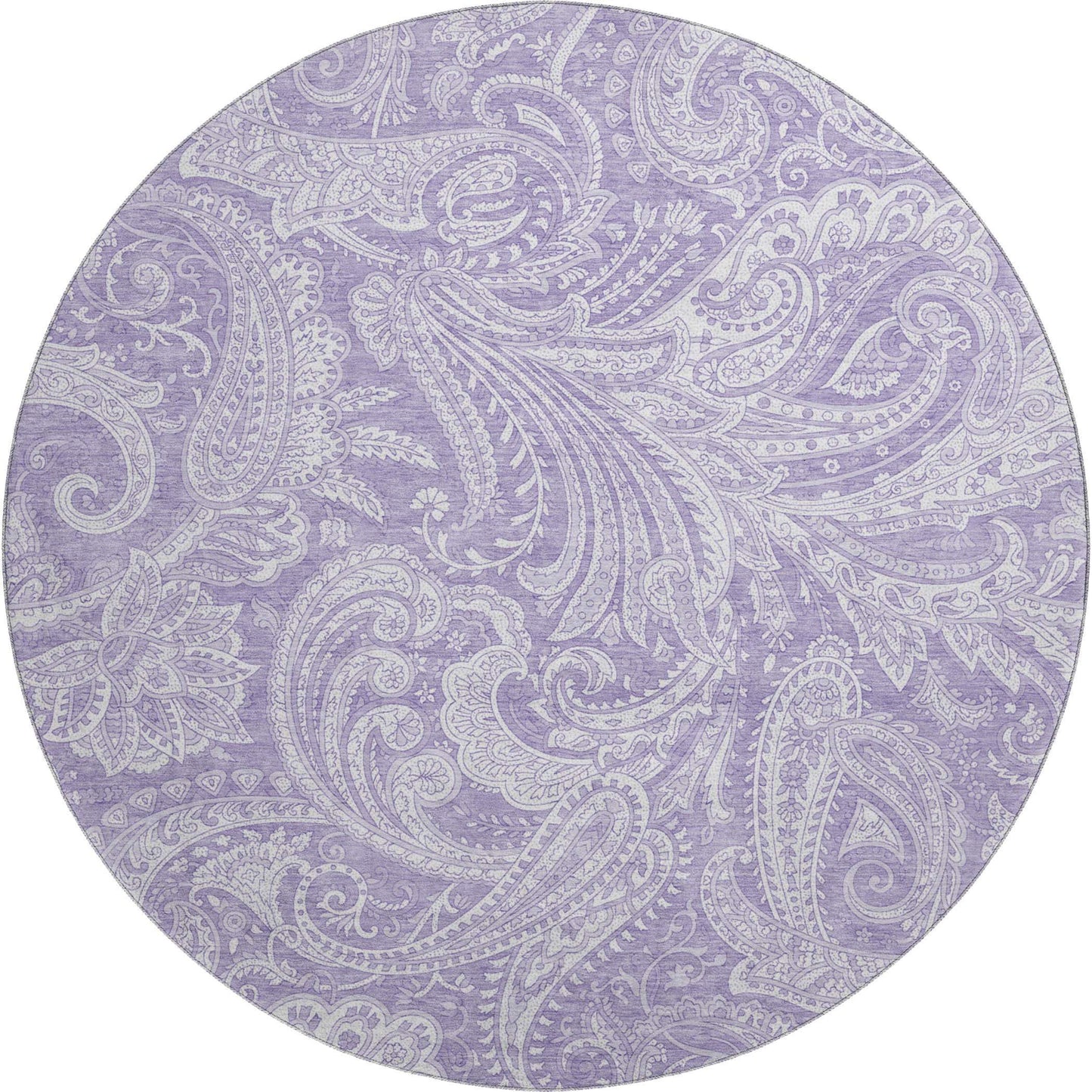 8' Lavender And Ivory Paisley Washable Round Rug With UV Protection - HomeRoots - Flyclothing LLC