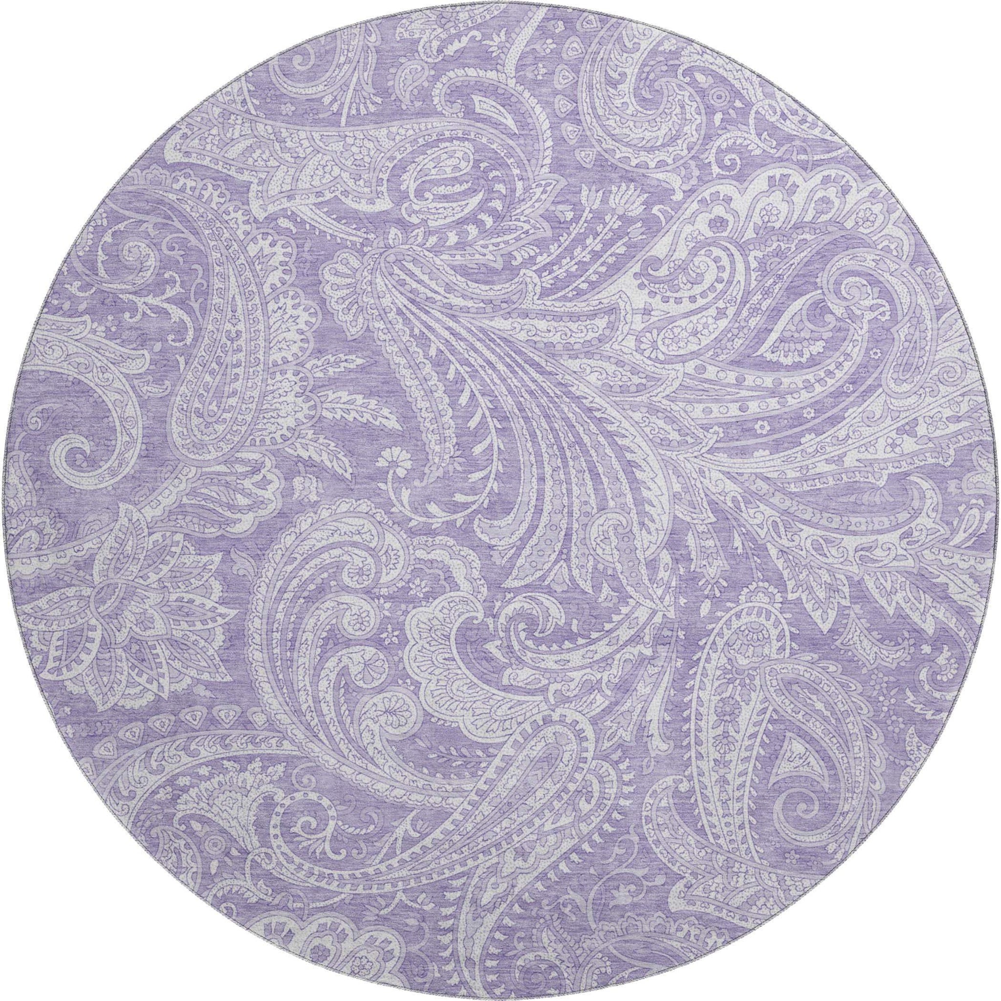8' Lavender And Ivory Paisley Washable Round Rug With UV Protection - HomeRoots - Flyclothing LLC