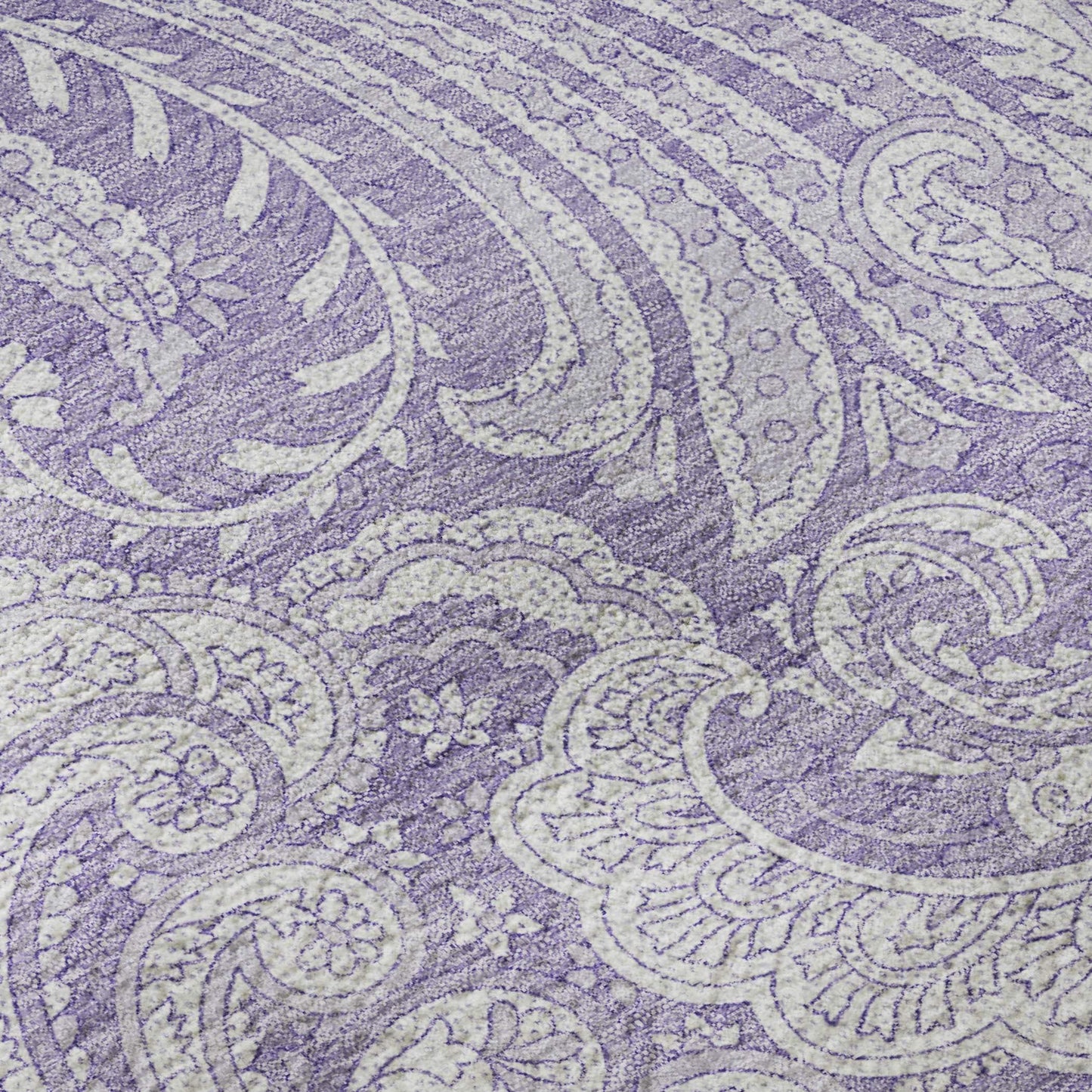 8' Lavender And Ivory Paisley Washable Round Rug With UV Protection - HomeRoots - Flyclothing LLC