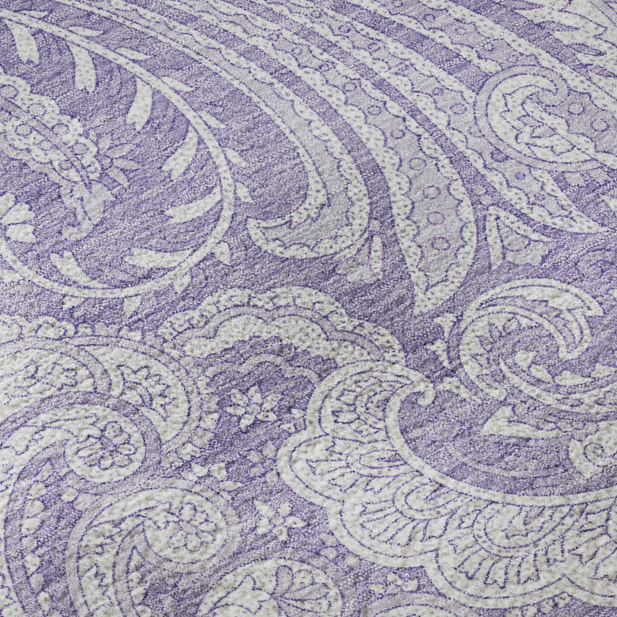 8' Lavender And Ivory Paisley Washable Round Rug With UV Protection - HomeRoots - Flyclothing LLC