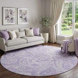 8' Lavender And Ivory Paisley Washable Round Rug With UV Protection - HomeRoots - Flyclothing LLC