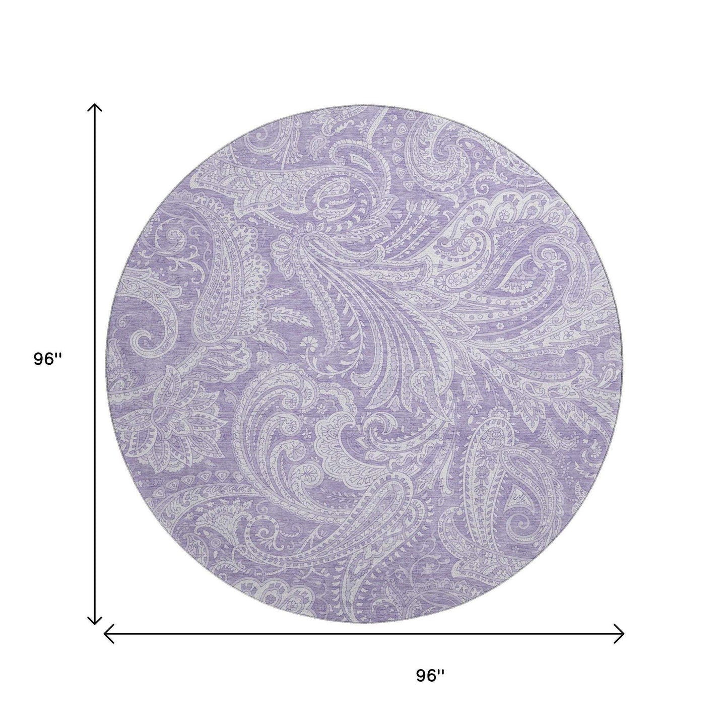 8' Lavender And Ivory Paisley Washable Round Rug With UV Protection - HomeRoots - Flyclothing LLC