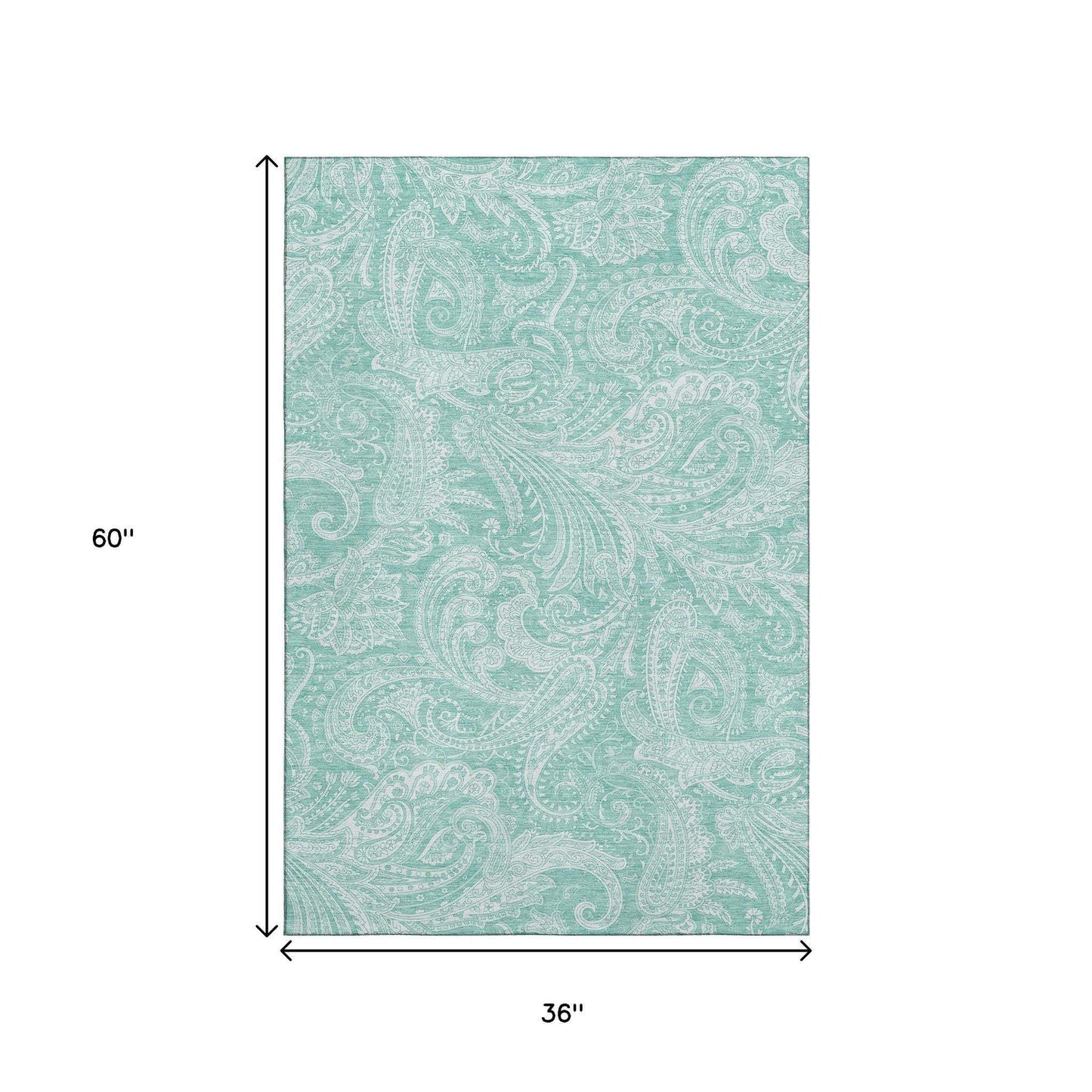 3' X 5' Teal And Ivory Paisley Washable Area Rug With UV Protection - HomeRoots - Flyclothing LLC