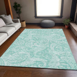 3' X 5' Teal And Ivory Paisley Washable Area Rug With UV Protection - HomeRoots - Flyclothing LLC