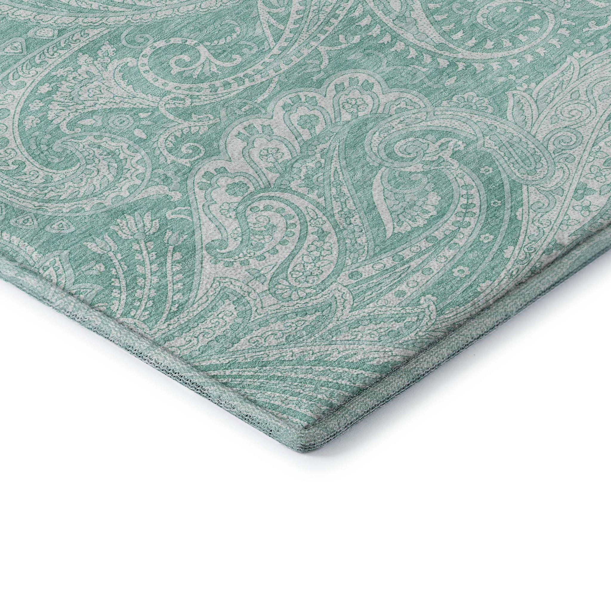 3' X 5' Teal And Ivory Paisley Washable Area Rug With UV Protection - HomeRoots - Flyclothing LLC