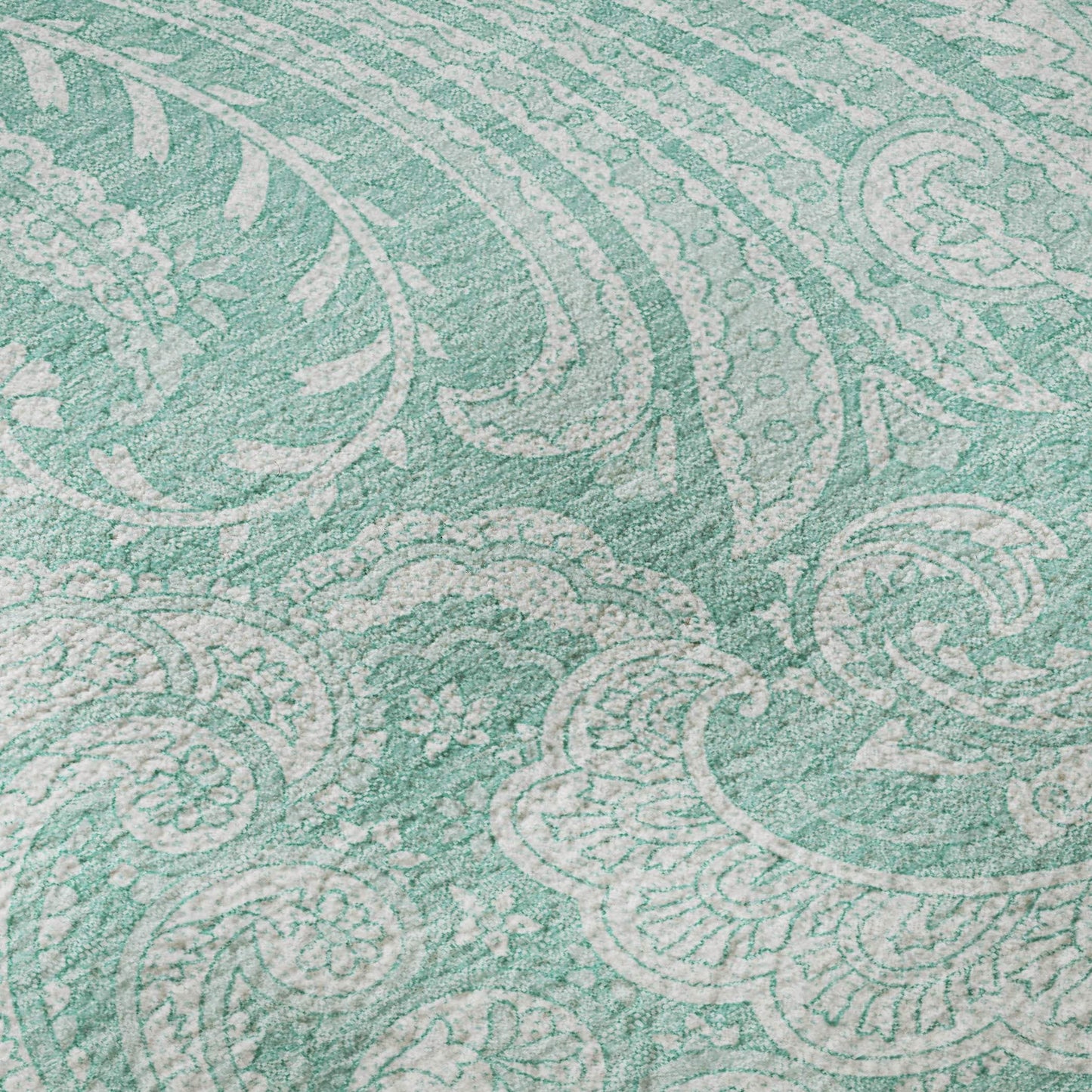 3' X 5' Teal And Ivory Paisley Washable Area Rug With UV Protection - HomeRoots - Flyclothing LLC
