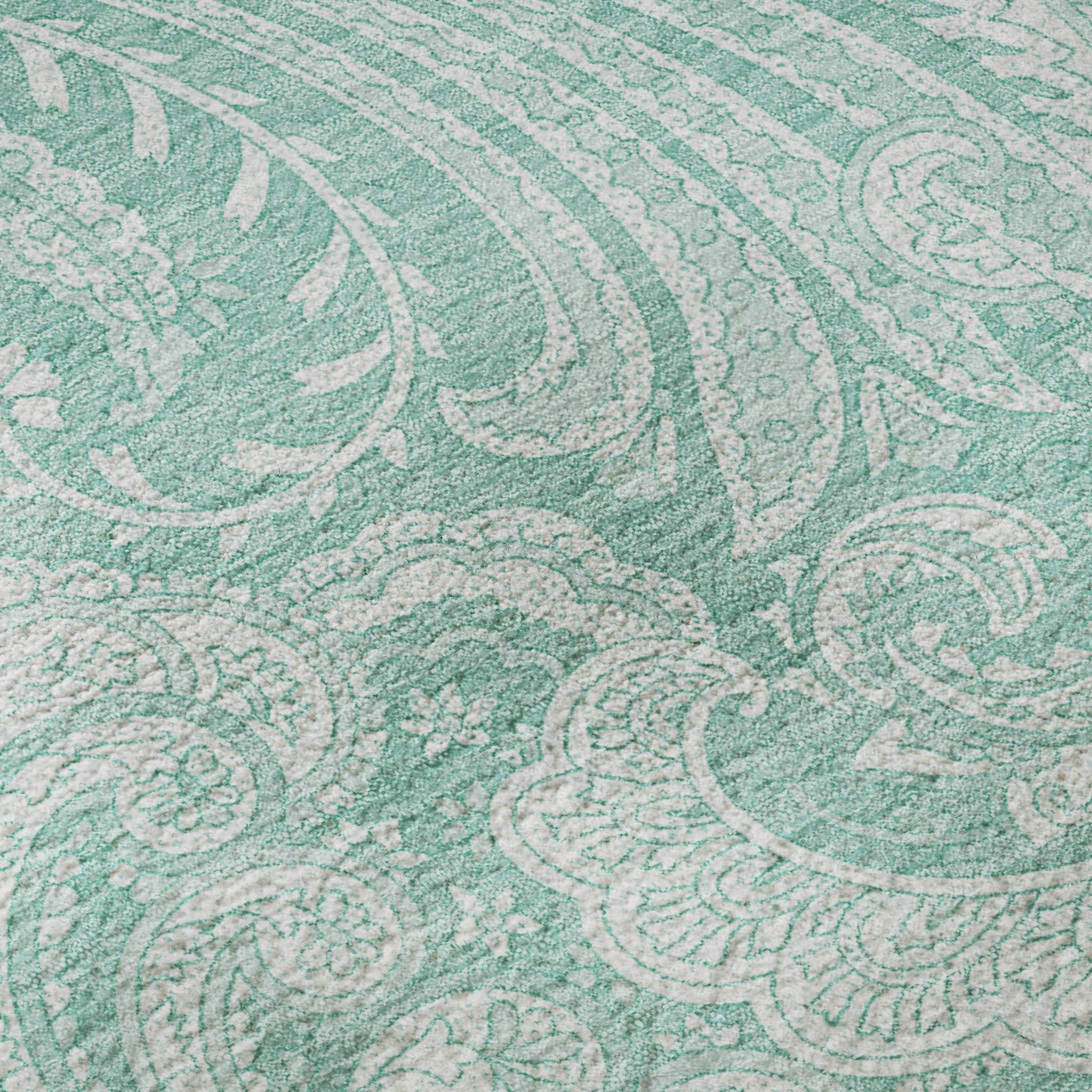 3' X 5' Teal And Ivory Paisley Washable Area Rug With UV Protection - HomeRoots - Flyclothing LLC