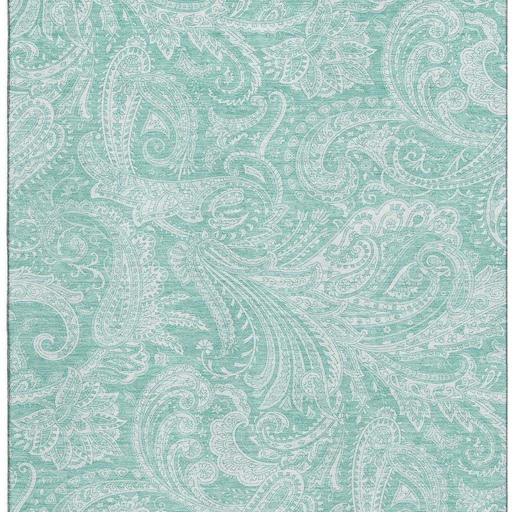 5' X 8' Teal And Ivory Paisley Washable Area Rug With UV Protection - HomeRoots - Flyclothing LLC