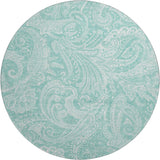 8' Teal And Ivory Paisley Washable Round Rug With UV Protection - HomeRoots - Flyclothing LLC