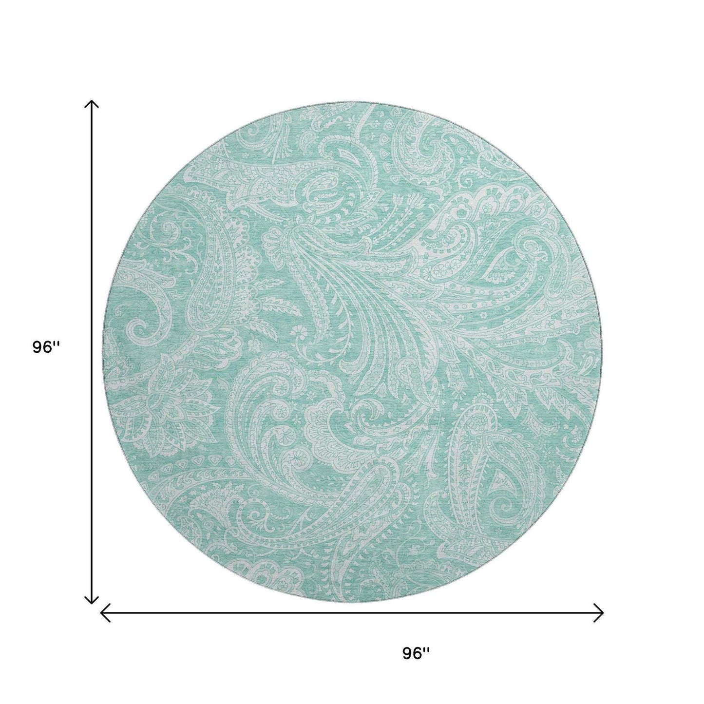8' Teal And Ivory Paisley Washable Round Rug With UV Protection - HomeRoots - Flyclothing LLC