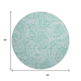 8' Teal And Ivory Paisley Washable Round Rug With UV Protection - HomeRoots - Flyclothing LLC