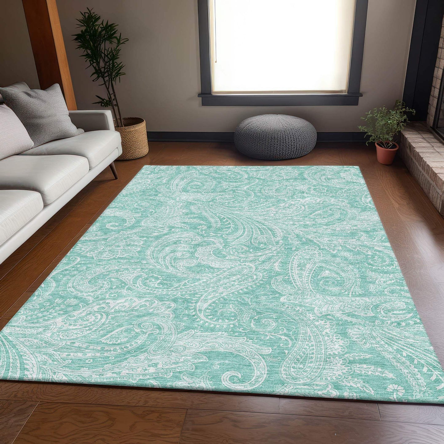 8' X 10' Teal And Ivory Paisley Washable Area Rug With UV Protection - HomeRoots - Flyclothing LLC
