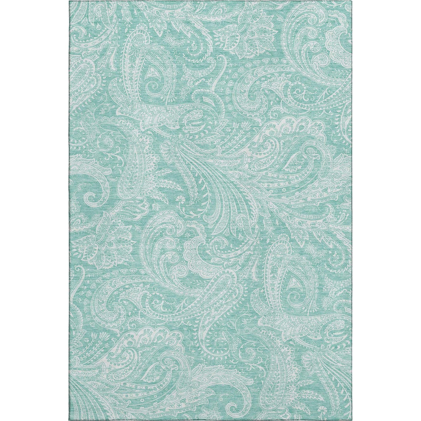 8' X 10' Teal And Ivory Paisley Washable Area Rug With UV Protection - HomeRoots - Flyclothing LLC