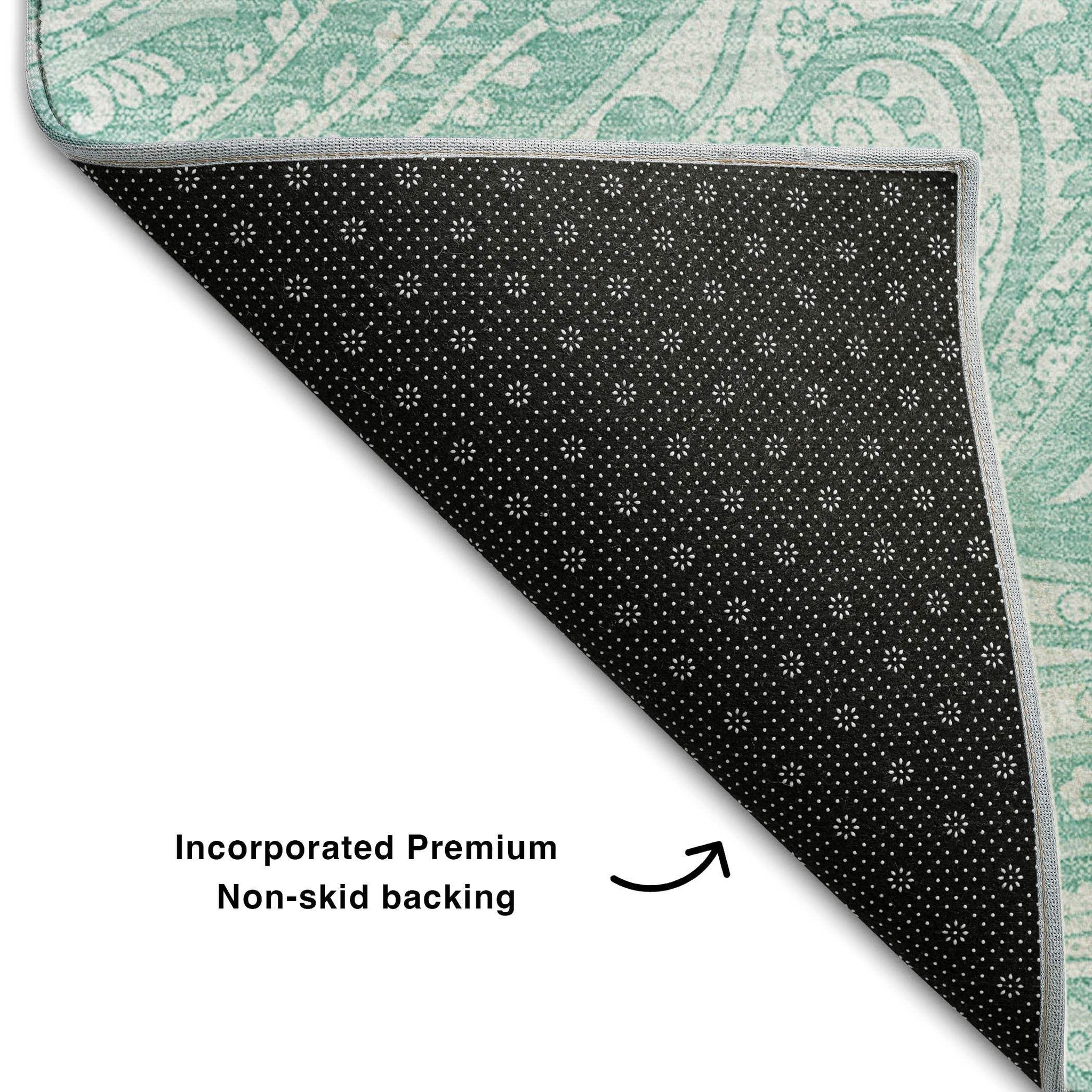 8' X 10' Teal And Ivory Paisley Washable Area Rug With UV Protection - HomeRoots - Flyclothing LLC