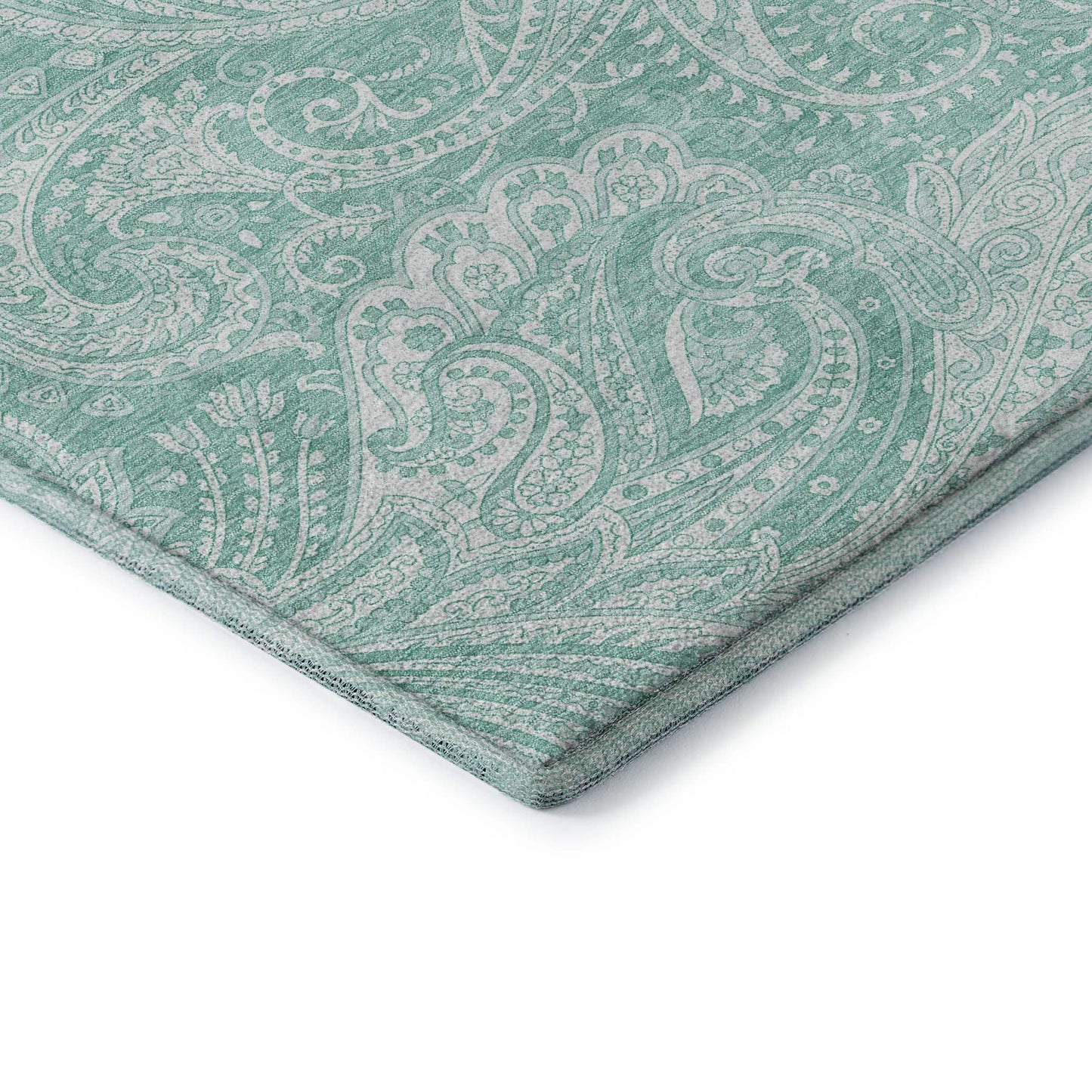8' X 10' Teal And Ivory Paisley Washable Area Rug With UV Protection - HomeRoots - Flyclothing LLC