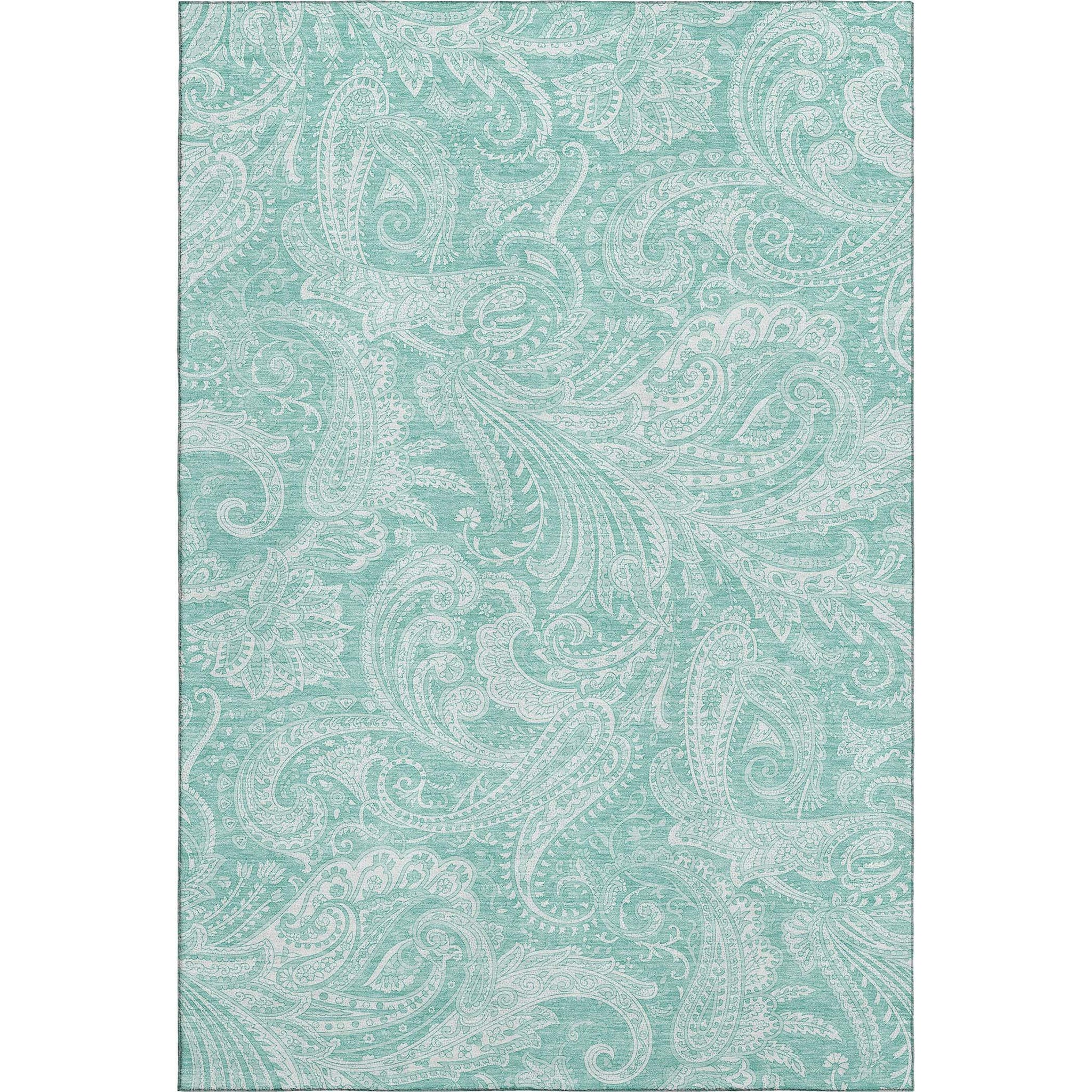 10' X 14' Teal And Ivory Paisley Washable Area Rug With UV Protection - HomeRoots - Flyclothing LLC