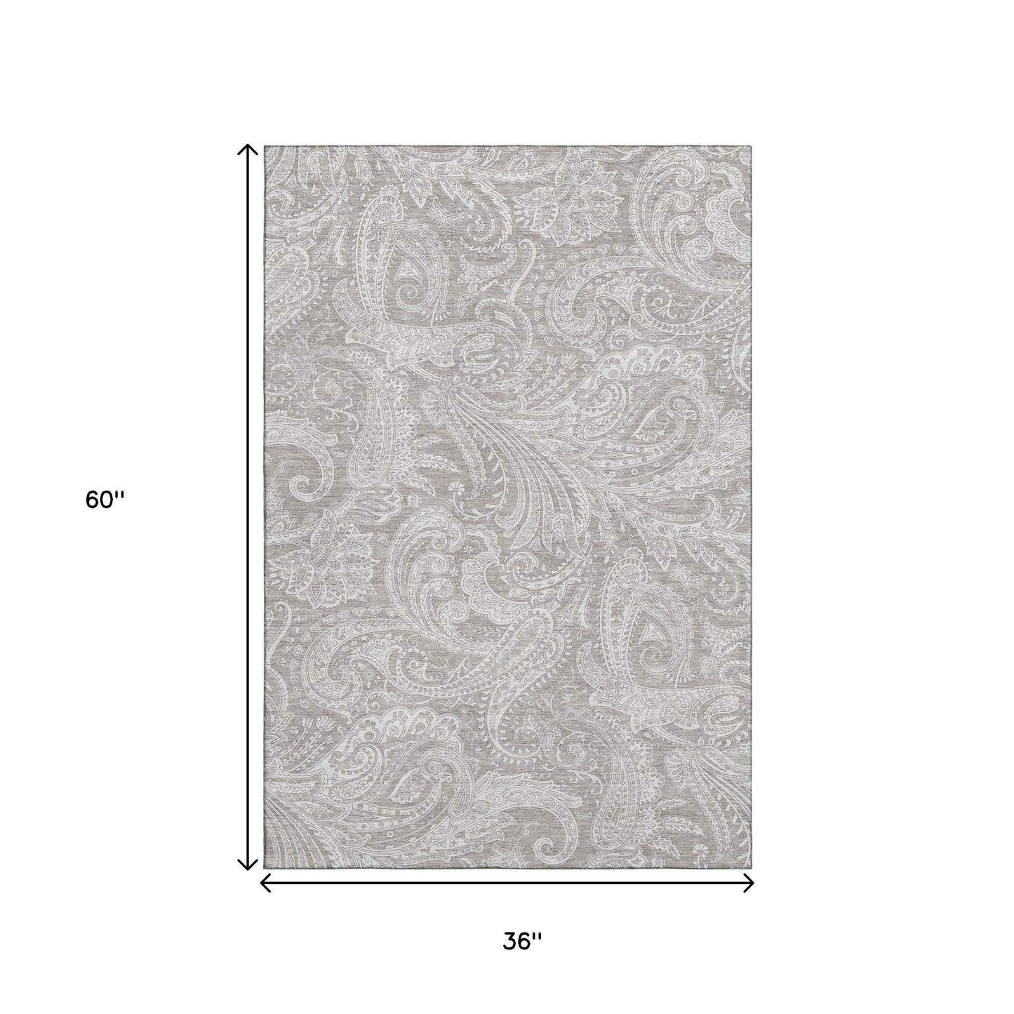 3' X 5' Taupe And Ivory Paisley Washable Area Rug With UV Protection - HomeRoots - Flyclothing LLC